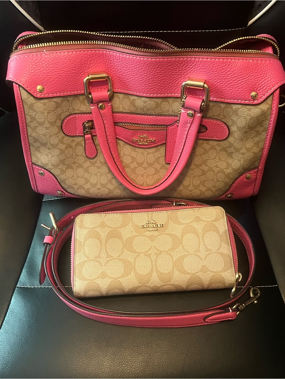 Coach CE637 Millie Satchel Light Khaki Pink + Matching Wallet Set